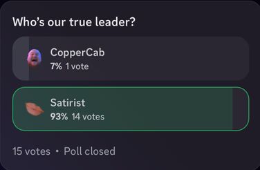 SAtIRISt voted "True Leader" in the Discord